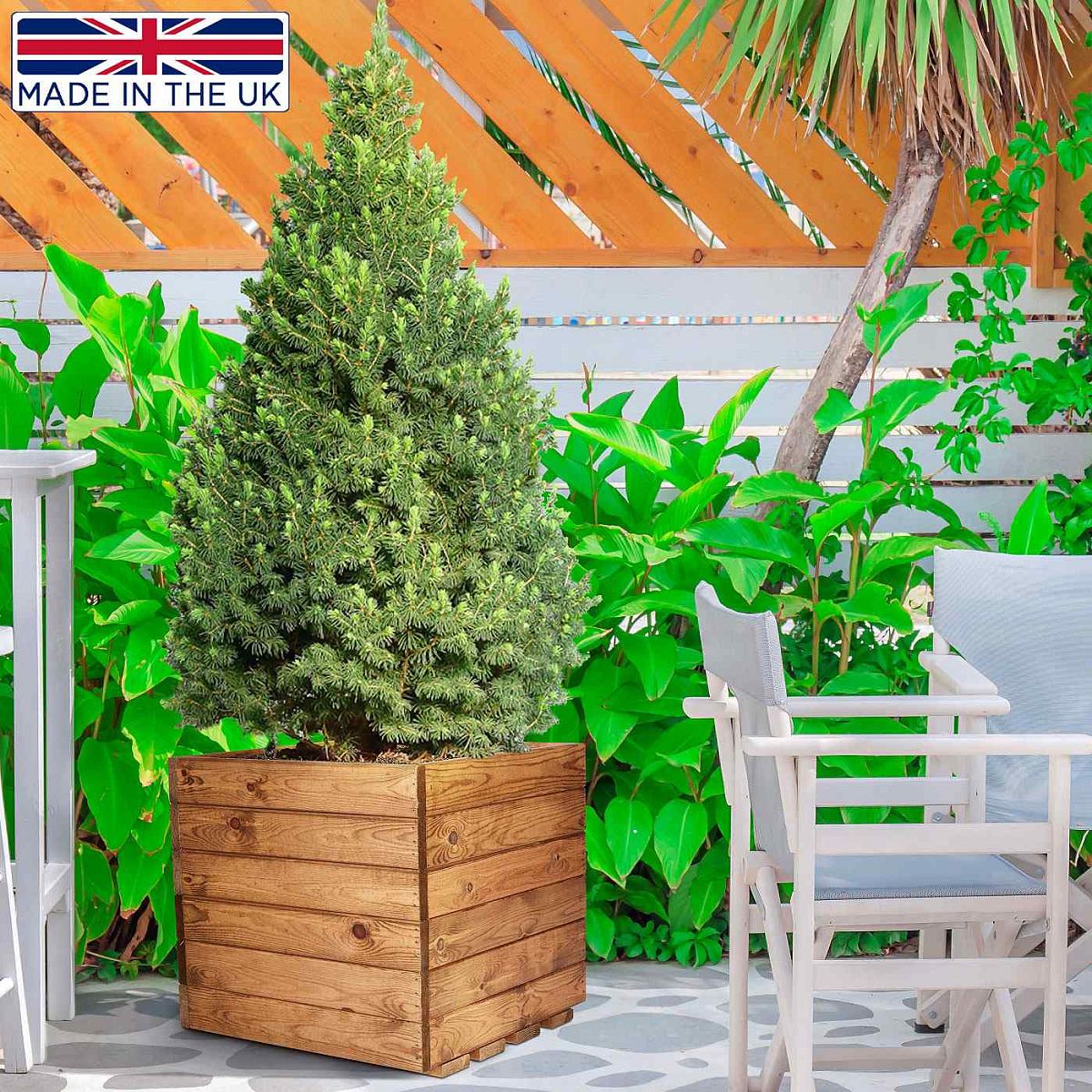 Hortico Square Wood Planter for Garden, Outdoor Plant Pot Made of Redwood, H43 L45 W45 cm, 75L