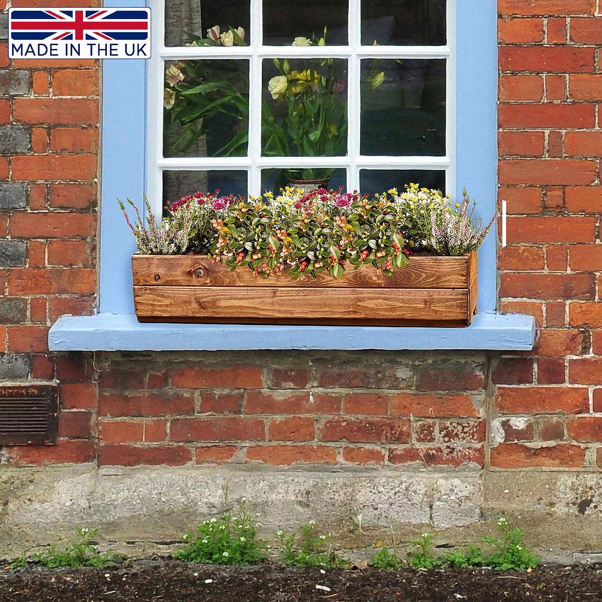 Hortico Window Box Wood Planter Rectangular, Outdoor Plant Pot Made of Redwood, H15 L76 W23 cm, 24.5L