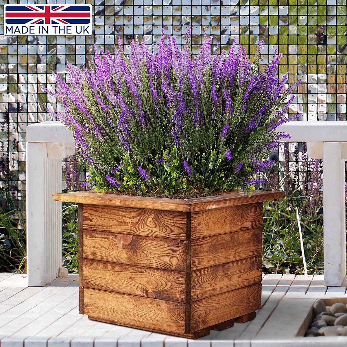 Hortico Square Wood Planter for Garden, Outdoor Plant Pot Made of Redwood, H31.5 L41.5 W41 cm, 53.6L