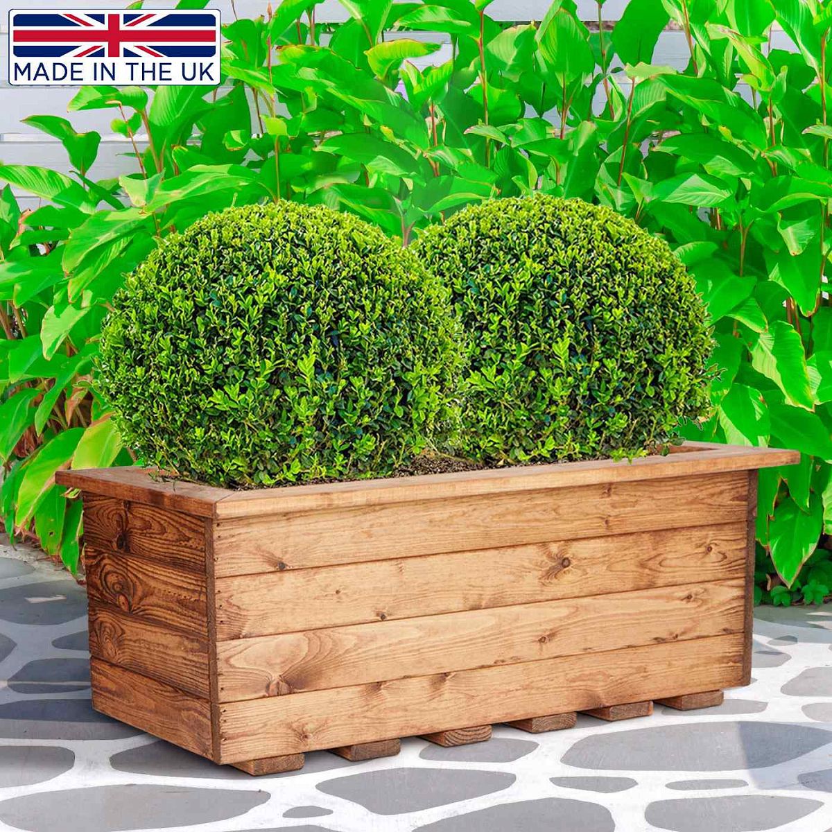 HORTICO Wood Planter Trough for Garden, Outdoor Plant Pot Rectangular Made of Redwood, L57 W33 H31 cm, 74L