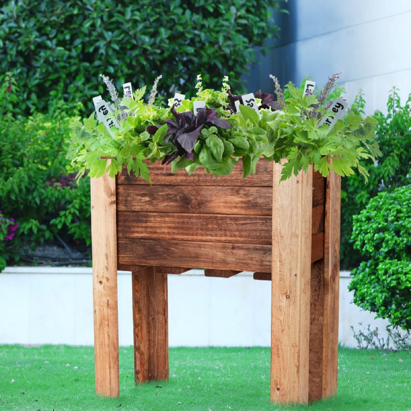 HORTICO Raised Bed Wood Planter for Garden, Outdoor Plant Pot Made of Redwood, H72 L57 W33 cm, 73.6L