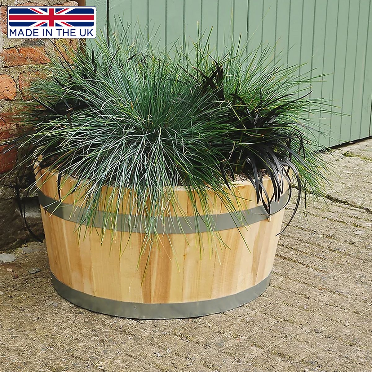 HORTICO Barrel Wood Planter for Garden, Outdoor Plant Pot Large, made of European Birch, D50 H30 cm, 58.9L